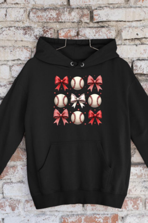 Baseball Coquette Bow Funny Coquette Bow Baseball Graphic Hoodie